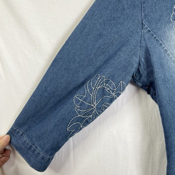 Korean Brand Embroidery Womens Slim Fit Denim Skirts Jean Dress Long Sleeve Sz L - Picture 5 of 12